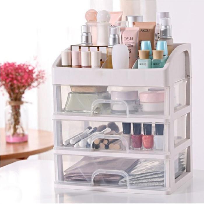 Rak Kosmetik Tabitha Mini Multifungsi 3 Laci Kotak Rias Makeup Storage Plastik Wadah aesthetic photo