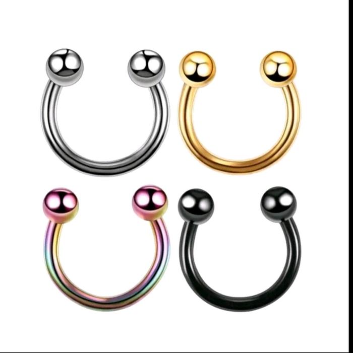 1PCS Anting Piercing Earring Septum Titanium,Anting hidung stainless steel siver,hitam, rainbow