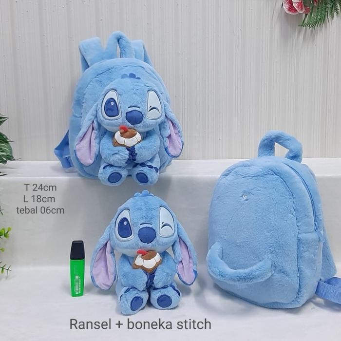 Tas Ransel Stitch + Boneka/Selempng Stitch Bonekanya Bisa Dilepas Pasang Slingbag