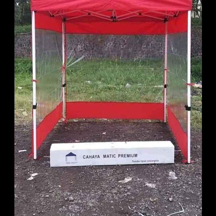 tenda lipat 2x2 dinding tirai 3 sisi rangka putih premium