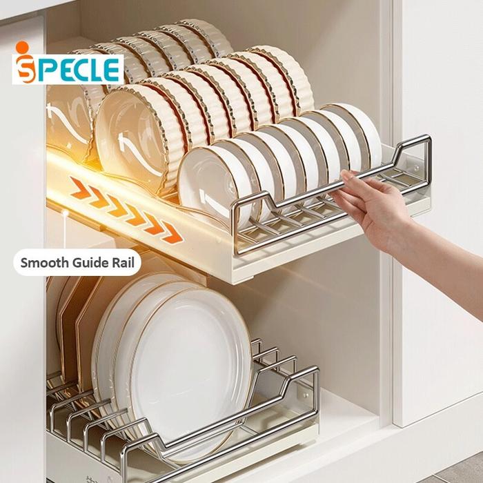 iSPECLE 304 Stainless Steel Rak Piring Tarik Keluar Rak Bumbu Penyimpanan Rak Piring Rak Dapur Serba