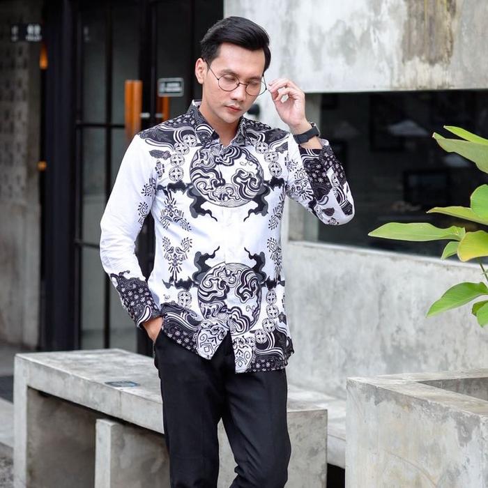 HANDARA kemeja batik solo pria lengan panjang moderen premium full furing