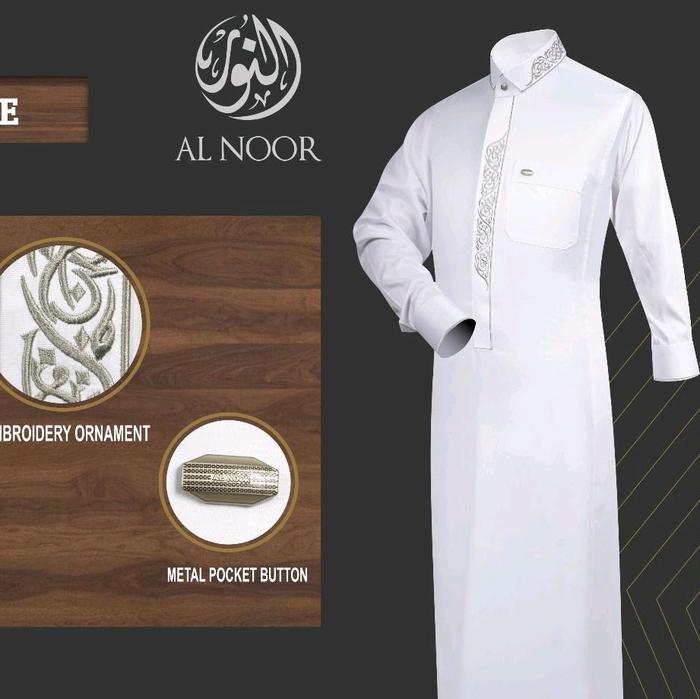 Gamis Al Noor White Motif Bordil Lengan Manset Dewasa Pria
