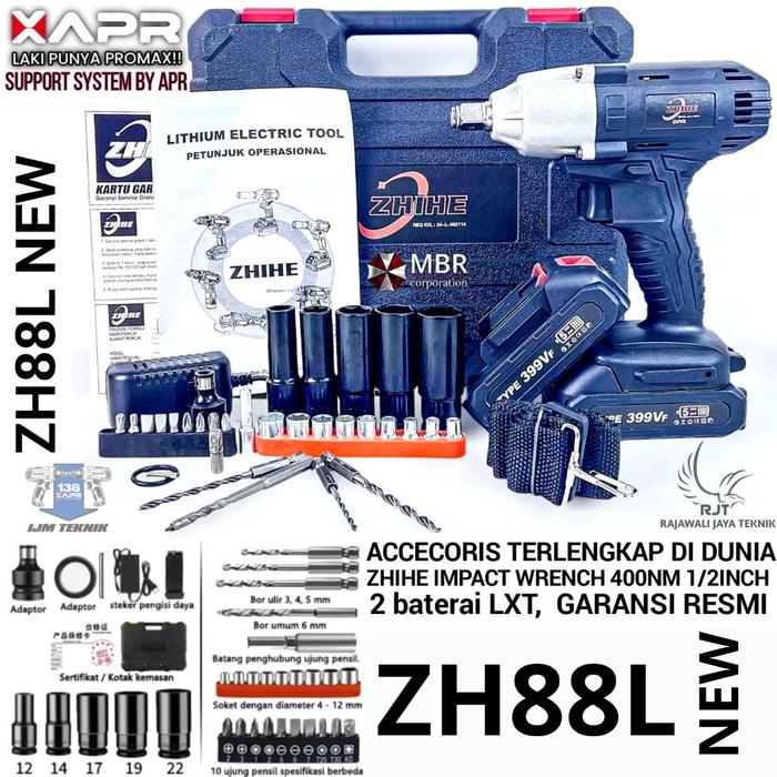 Diskon Bor Impact Wrench 1/2 Inch 400Nm 2 Baterai Fullset Acc Zhihe Zh88L New Support By Xapr