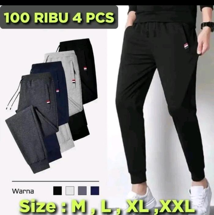 Paket 4 Pcs JOGGER PANTS SPORT COWOK CEWEK SAKU RESLETING BERBAHAN BABY TERRY TEBAL UNISEKS CELANA S