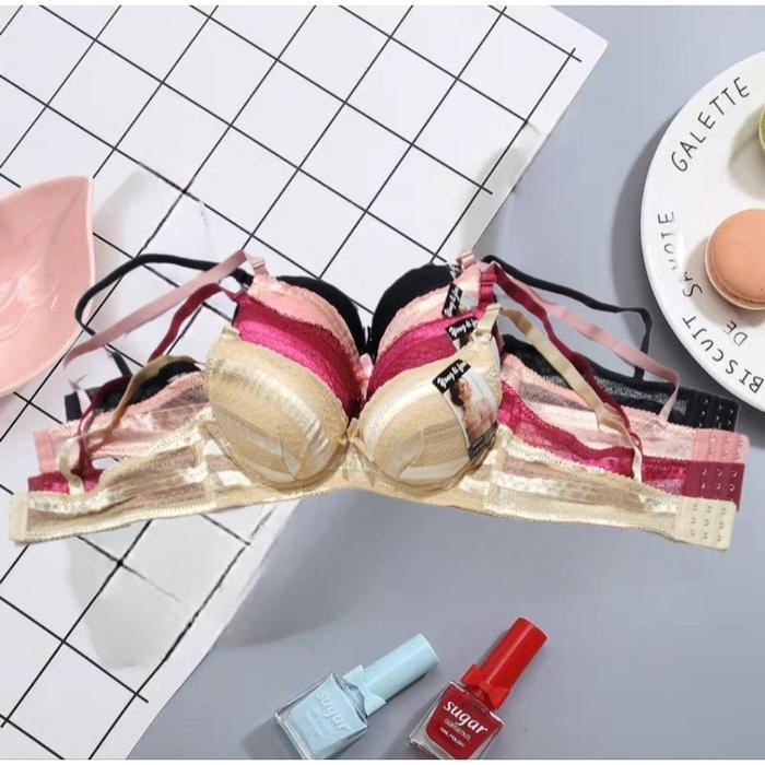 Bra Fashion Wanita Motif Canti Push Up Kawat Busa Sedang -+2-3cm Cup A Size 34-40 Kait 3 BH 110 Warn