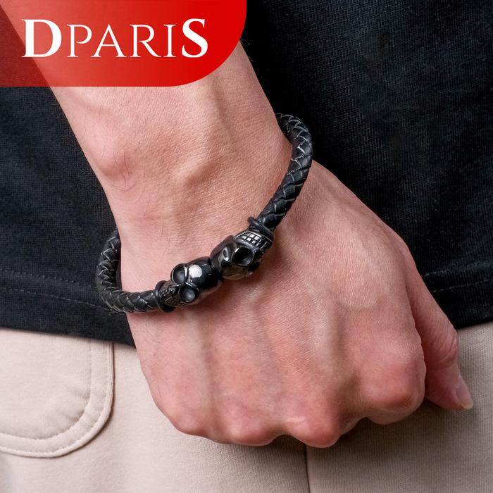 DPARIS Gelang Tangan Kulit Black Skull Bracelet TKI173
