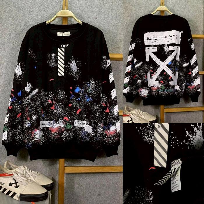 ( OFF WHITE ) MIRROR =>> Sweatshirt Crewneck Branded Premium Cotton Flecee Tebal 280 Gramasi Pria &