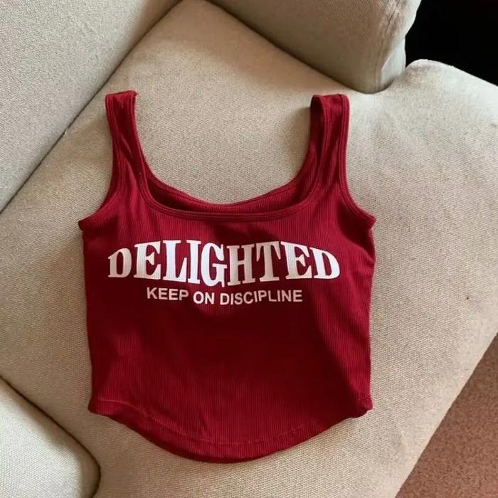 French Style Sweet Spicy Versatile Letter Print y Camisole Top Chest Pad Women's Clothing Summer Ves
