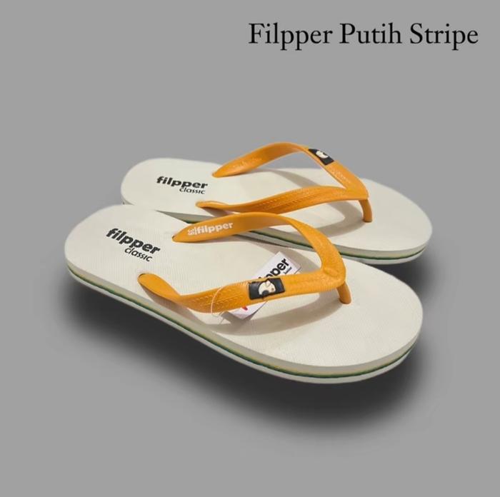 PEROMO!!! Sendal Jepit Karet Filpper Fipper Flipper Basic Putih Stripe 3 Pria Wanita Merah Hitam San