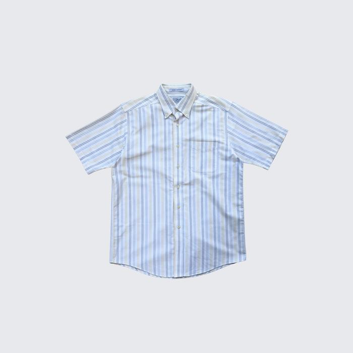 White Yellow Vintage LL Bean Wrinkle Resistant Stripes S/S Shirt - Unisex - M