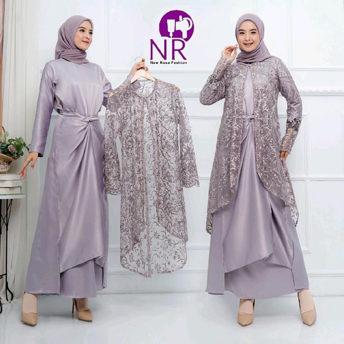 Free Hijab Yuki Set - Kebaya Iner Outer Kondangan Gamis Brukat Muslim Oneset Gamis Panjang Bahan Sat