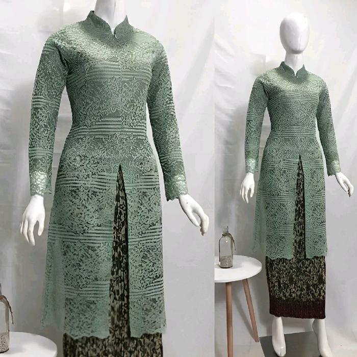 Kebaya Tunik Brukat Atasan Kebaya Busui Resleting Depan Baju Kondangan Kerah V neck Malika celana ka