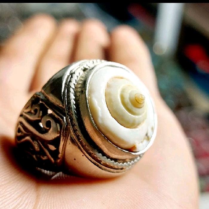 Cincin Keong buntet putih lancip asli ring alpaka super  kuat elegan Keong Alami Bentuk Putih Lancip