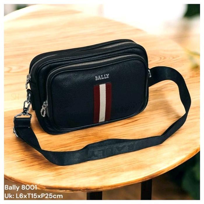 Bally Tas Selempang Pria 8001 Hitam Uk L6xT15xP25cm Dengan Desain Stripes dan Logo Bally 2 in 1 Hand