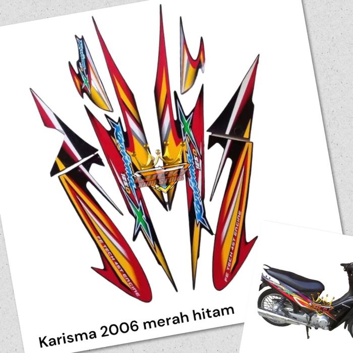 Stiker Striping Motor Karisma x 125D 2006 Hitam Merah Sticker Lis Body Standar COD