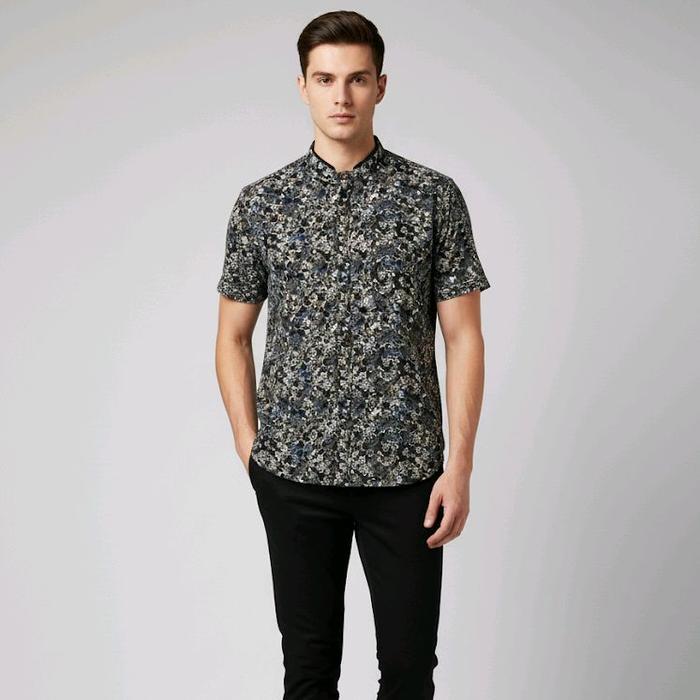 KEMEJA PENDEK MANZONE* PLV MOTIF BATIK, DAUN KERAH SHANGHAI Pria Katun Distro Casual