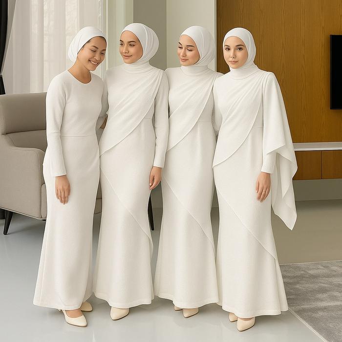 dress bridesmaid ceruty Babydoll baju putih gamis wanita dress code putih casual elegan hijab akad n