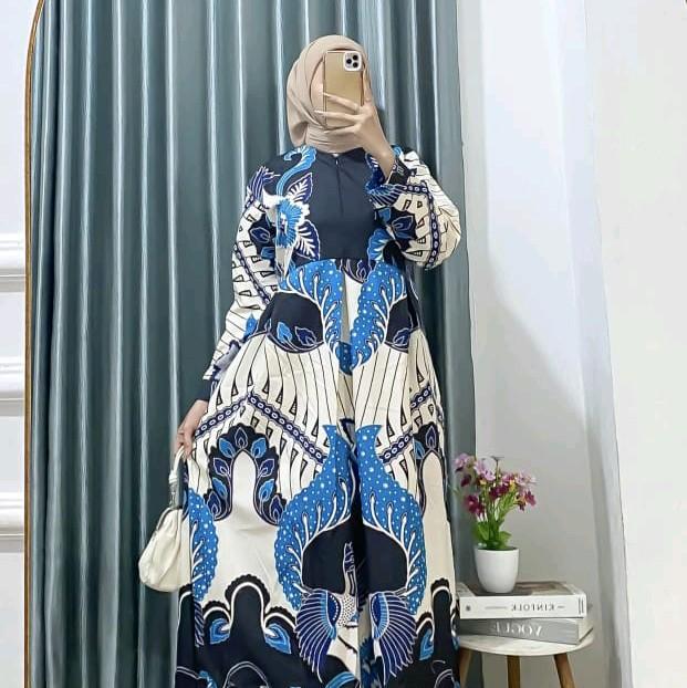 gamis batik abaya syarifah/gamis cardigan batik/gamisrayon/gamis syar'i Muslim Wanita Dress Dewasa L