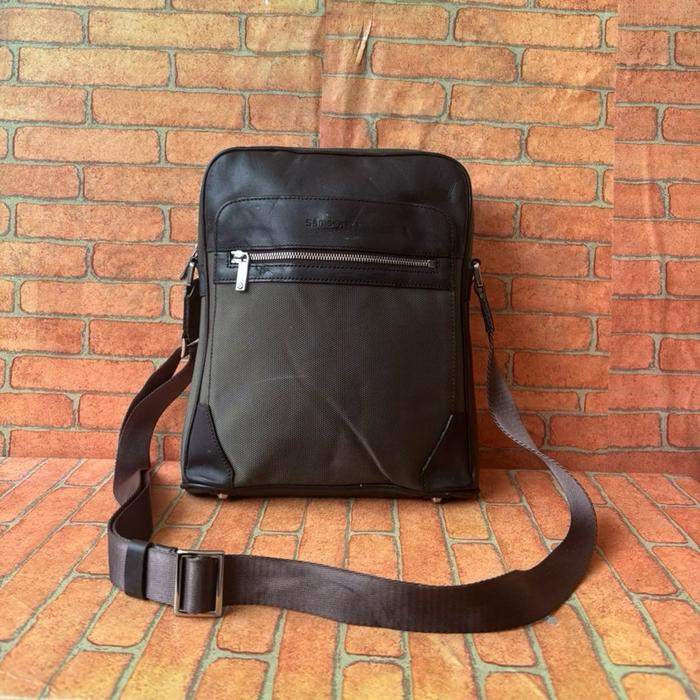 Tas Selempang Pria Samsonite Kanvas MIX Kulit Asli Second Branded Coklat / Tas Sling Pria Samsonite 