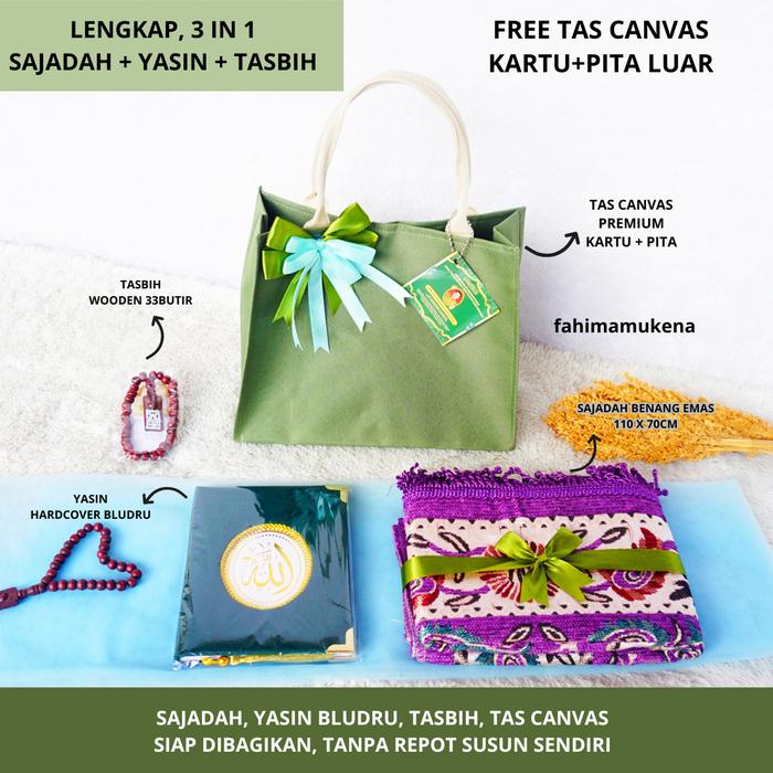 GROSIR SOUVENIR TAHLILAN 40 HARI 1000 HARI 100 HARI ORANG MENINGGAL- Sajadah Benang Emas Yasin Hardc
