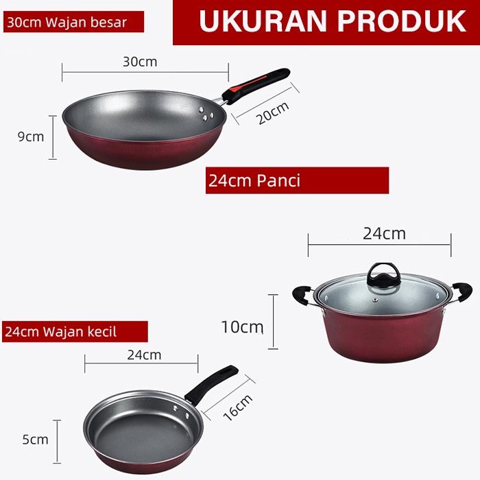 GM Bear Panci Wajan Set isi 3pcs 1042 - Arria Set Panci Penggorengan Panci Set