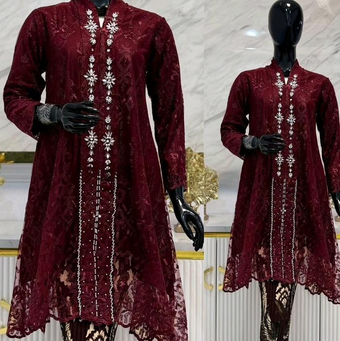 Stelan kebaya tunik ambrela bahan tille/kebaya pesta paling top/kebaya modern Kondangan Payet Setela