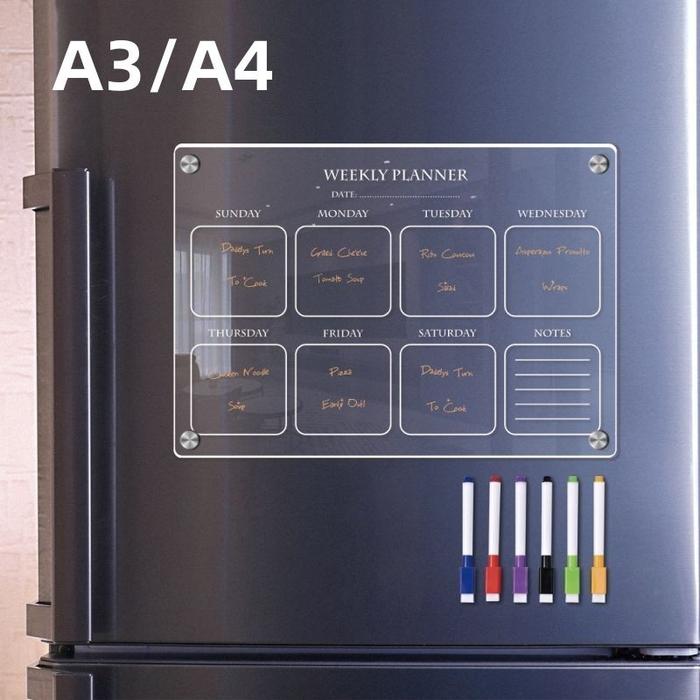 A3/A4 Weekly  Planner Magnet Kulkas Akrilik Custom Dinding Schedule Board untuk dinding kantor
