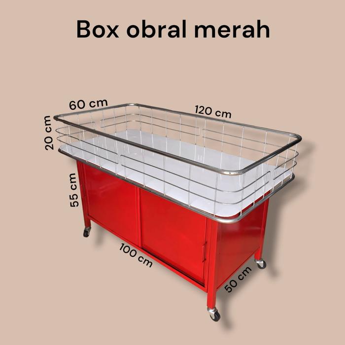 Box obral merah bahan besi pakai roda + laci penyimpanan