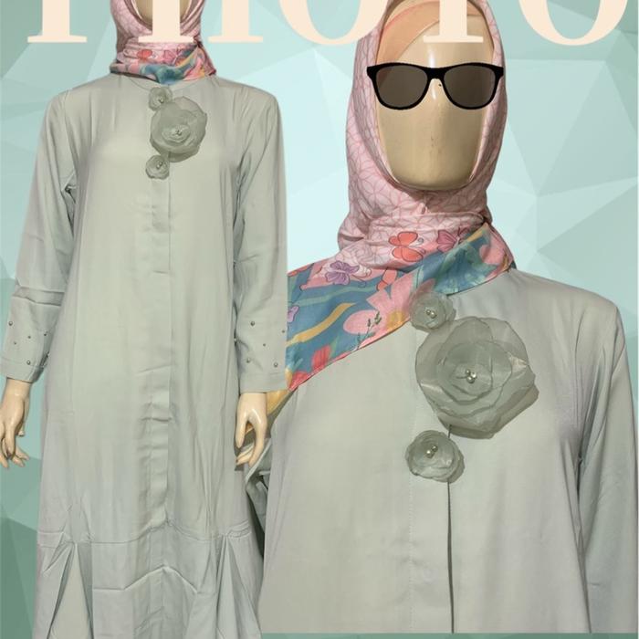 gamis bunga 3D cantik Muslim Dress Wanita Syari Lebaran Mewah Dewasa Remaja Biru Hijau Navy Payet Cr