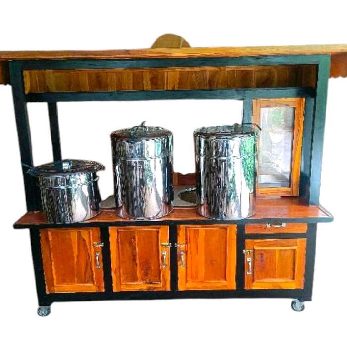 GEROBAK MIE AYAM BAKSO TIGA LUBANG TIGA DANDANG FREE ONGKIR Hitam Kayu Furniture Kaca Lemari