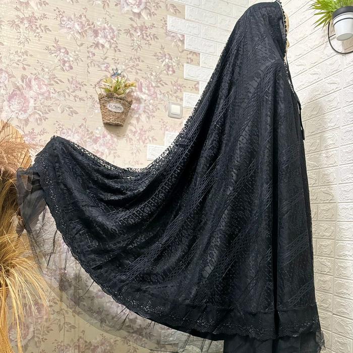MUKENA BRUKAT FATIMAH X TILE HALUS warna Hitam Atasan Bawahan Muslim Dewasa Lembut Mewah