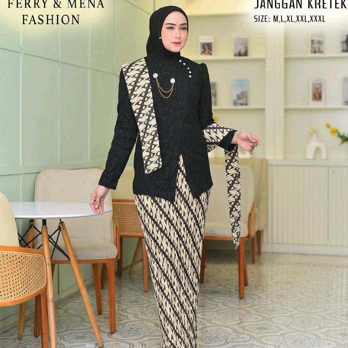 Setelan kebaya anggun Janggan kretek Jacquard fukuro / Kebaya Cantik Modern Baju pakaian Wanita Jumb