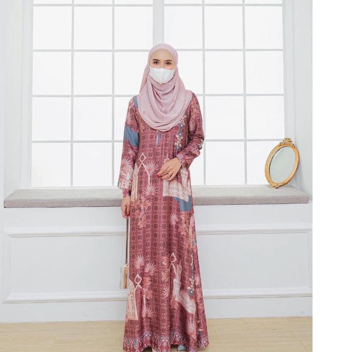 Aqisha Dress Printing Elmiza x Evolvere warna Borgonha L