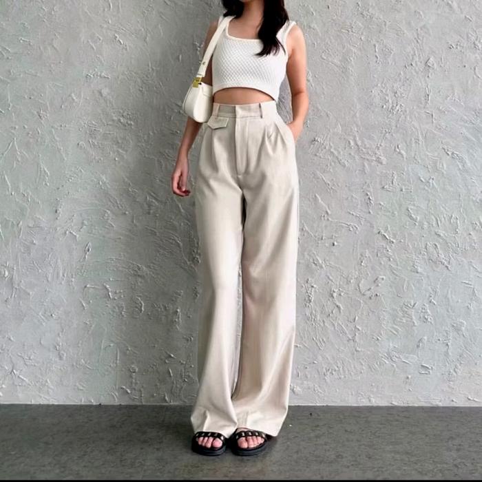 Celana Wanita Kulot Oro Pants - Model Terbaru Hitam - Katun Panjang Shakila Crinkle Linen Dewasa - C