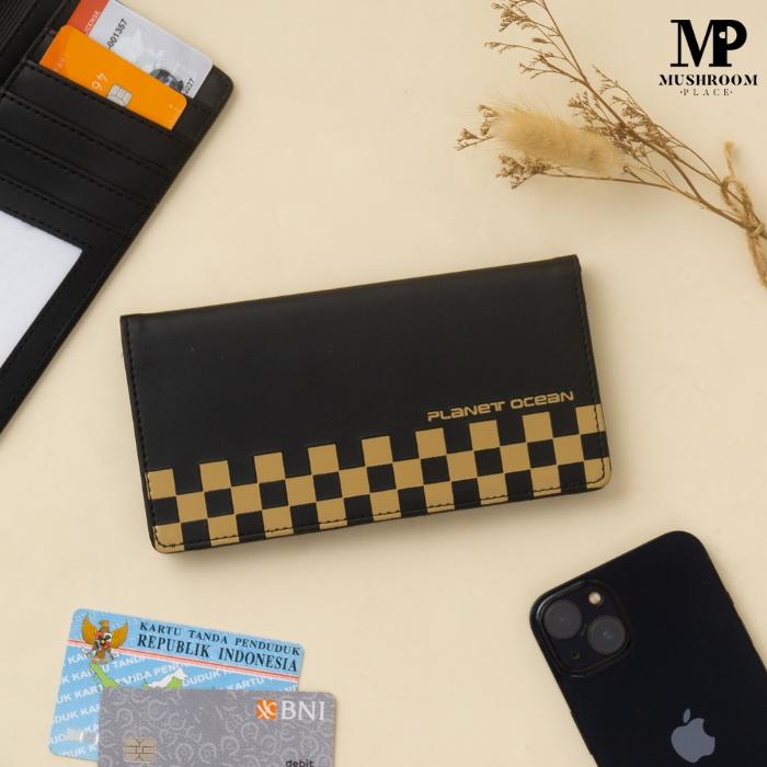 New Dompet Lipat Panjang Kartu Pria Planet Ocean Hitam List Kotak-Kotak Original - PO14