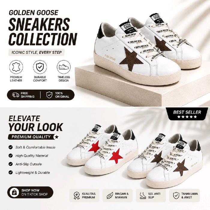 GGDB/Stars Sepatu Unisex Sneakers Premium Pria Wanita Bahan Kulit Asli Sol Anti-Slip Nyaman Model Lo