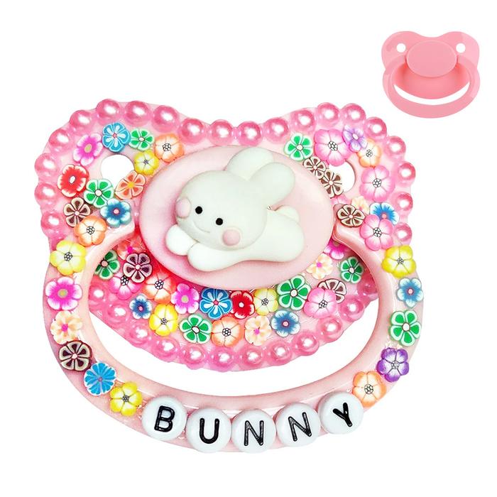 100% Handmake Cute Pink Rabbit Pattern Adult Baby Pacifier Silicone Adult size Pacifier abdl Daddy G