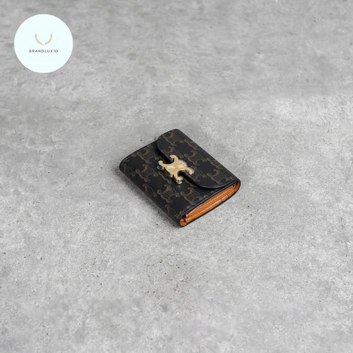 CELINE TRIOMPHE MONOGRAM GHW TRIFOLD WALLET IN BROWN