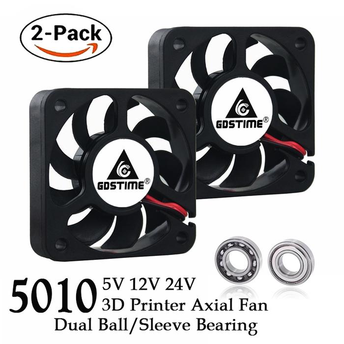 2Pcs Gdstime DC 5V 12V 24V Fan 50mm 50x50x10mm Dual Ball Exhaust Brushless Cooler 5cm 50mmx10mm PC L