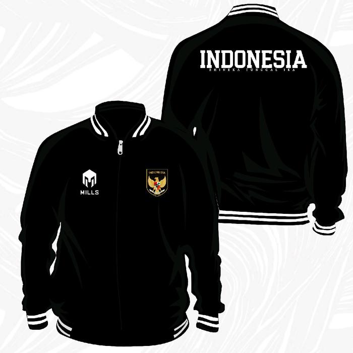 Jaket Baseball Indonesia | Jaket Varsity Logo Indonesia Hitam