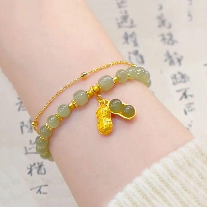 Gelang giok asli batu kacang hijau titanium Gelang Giok Asli Batu Kacang Titanium/Gelang Giok Kacang