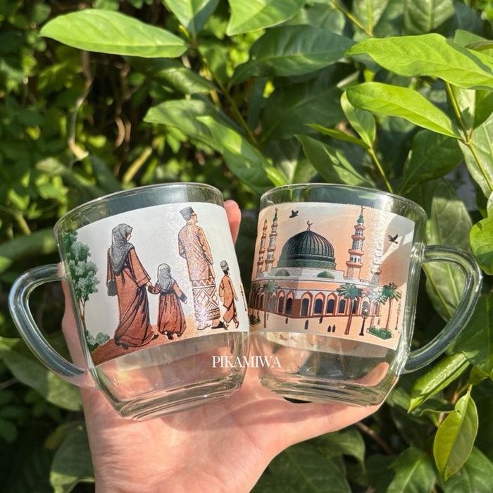 6 PCS GELAS KACA MOTIF MASJID gelas cantik gelas lucu gelas motif gelas ramadhan gelas aesthetic