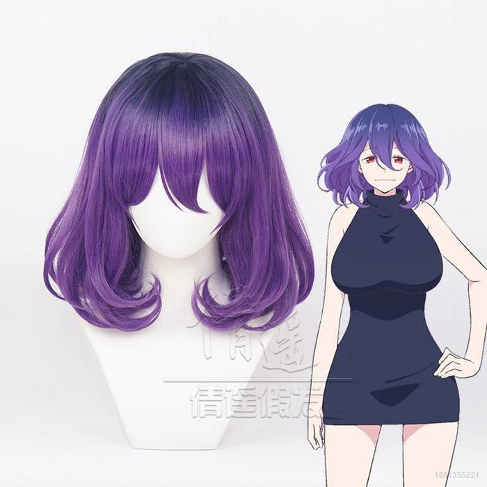 Anime Vermeil in Gold Vermei Cosplay Wig Ungu Gradien Pendek Keriting