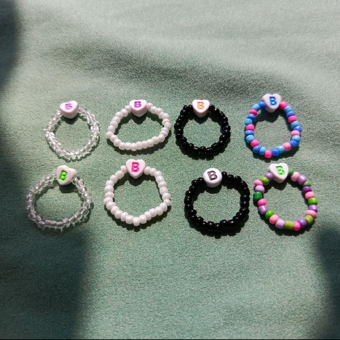 Fazza Store - Cincin Manik Huruf - Cincin Manik Huruf B - Cincin Manik Manik Anak dan Dewasa