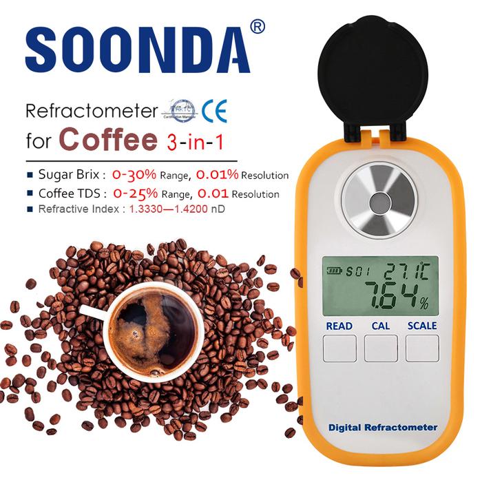 3-in-1 Auto Digital Coffee Refractometer Coffee 0-25% TDS Brix