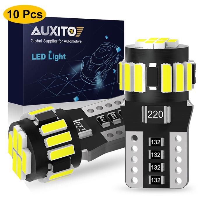 AUXITO lampu mobil LED T10 W5W, lampu sinyal Interior putih posisi