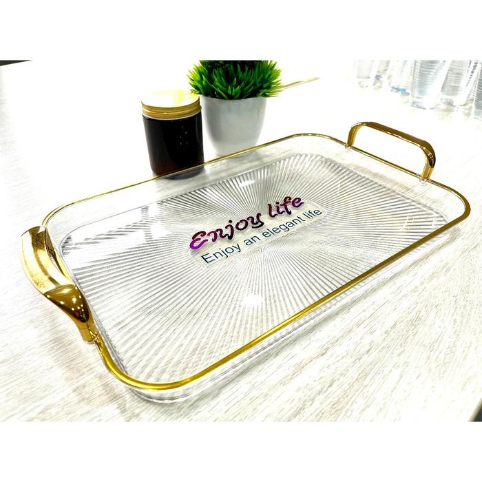 Nampan Kotak / Nampan Lebar / Nampan Gold / Tray / Wadah Buah Snack Pegangan / Handle Gold Multifung