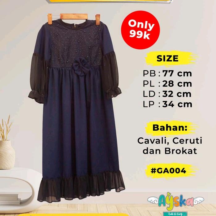 Gamis Anak Perempuan - Ayska Collection - Harga Murah - Kualitas Butik - Biru Dongker dan hitam - Br