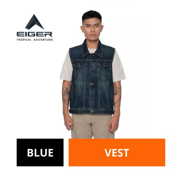 [BISA COD] Rompi Motor Pria Eiger Original Biru Katun Hurtle Vest Denim Riding